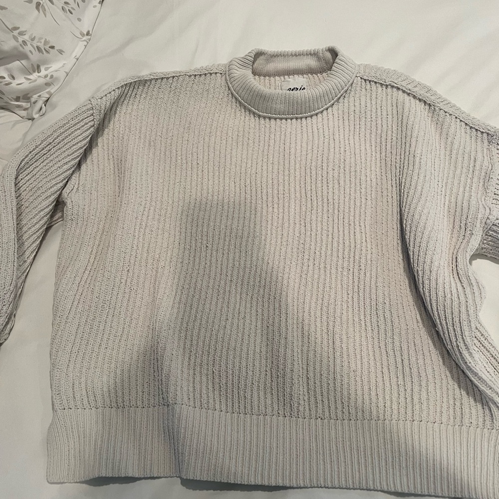 aerie Light Gray Ribbed Knit Sweater in S